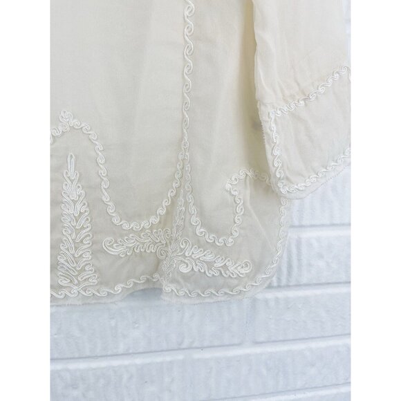 The Great Shirt Womens Size S Embroidered 3/4 Sleeve Silk Blouse Boho Sheer - Picture 4 of 11